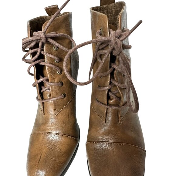 Blowfish Malibu Brown Leather Ankle Lace-Up Boots With Heel & Stitched Detail 10 - Picture 3 of 11